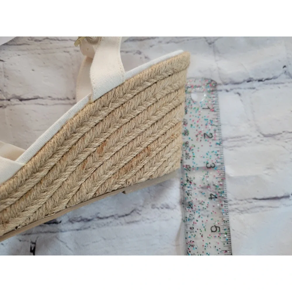 American Eagle Women Cream Canvas Bow Espadrille Wedge Sandals Size 10